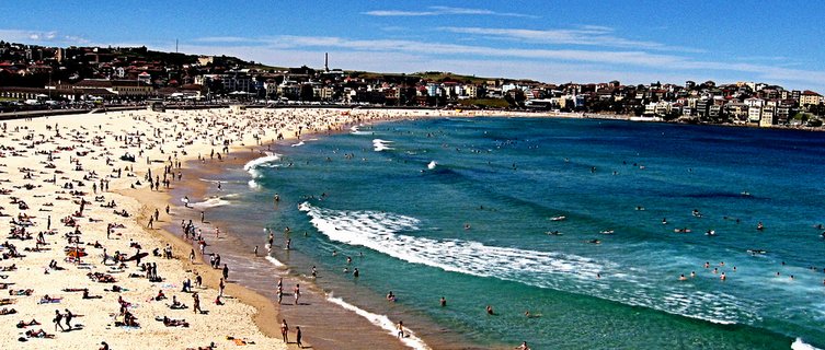 Bondi's golden crescent beach is famous for its sun and surf 