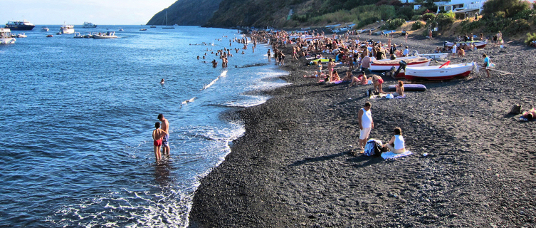 Volcanic beach at Stromboli, part of the Aeolian Islands