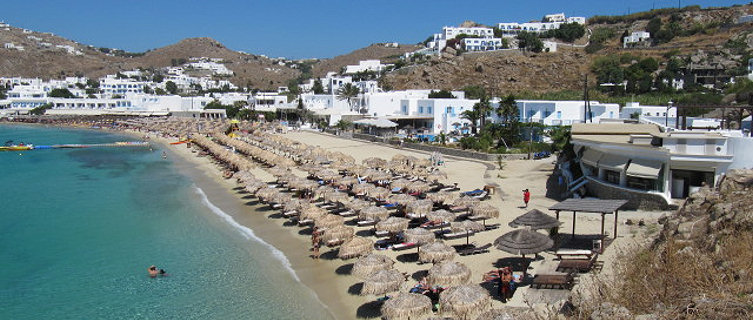 Beautiful Plati Gialos Beach is just 10 minutes from Mykonos Town