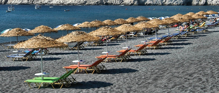 Santorini's black sand beach of Kamari