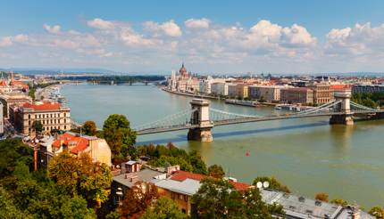 Danube river bisecting Budapest