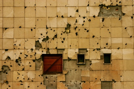 Bullet holes on a building in Sarajevo