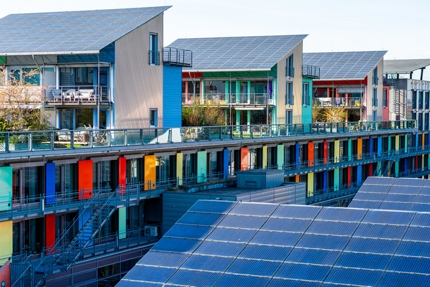 A view of Sonnenschiff, a building that generates four times more energy than it uses