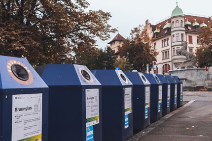 A row of recycling bins in Zurich, Switzerland